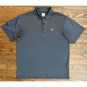 Callaway Polo Shirt Mens Large Gray Black Striped Performance Golf Polyester